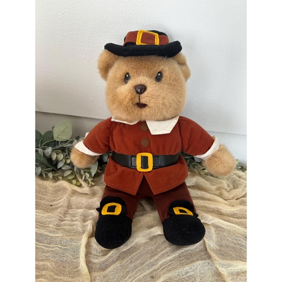 1997 14" Pilgrim Bear Gibson Greetings Thanksgiving plush boy holiday doll toy - Picture 1 of 9